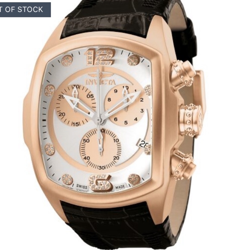 Invicta Mens Lupah Diamond Accent Leather Watch